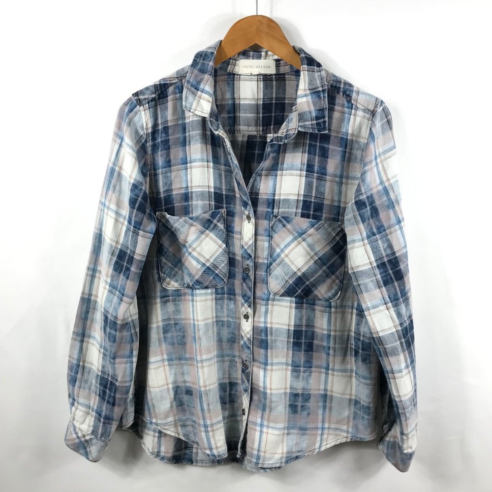Side Stitch Blue and White Plaid Button-Down Shirt